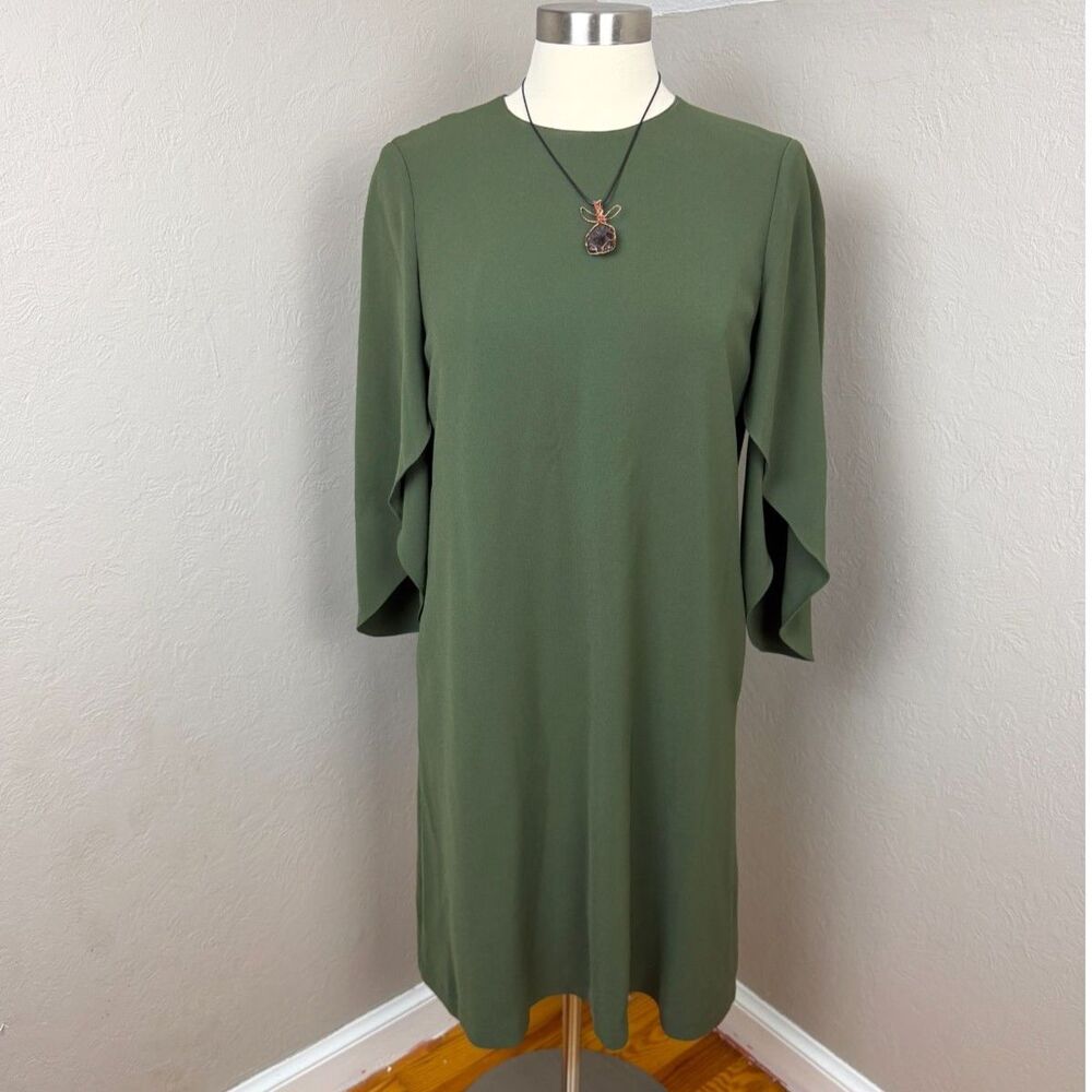 Lafayette 148 New York Olive Green 3/4 Sleeve Midi Dress